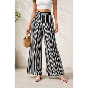 Peck & Peck High Waisted Wide Leg Palazzo Pants Navy & White Stripes Size 4P